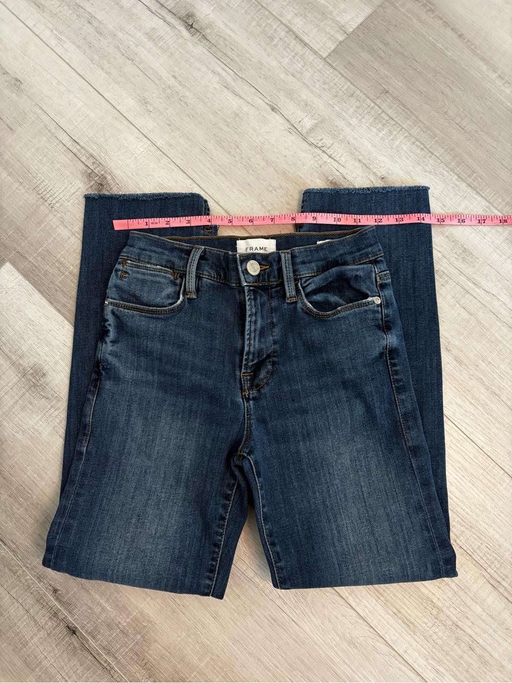 FRAME Le High Straight Jeans Size 25 Dark Wash High Rise Raw Hem - Picture 3 of 10